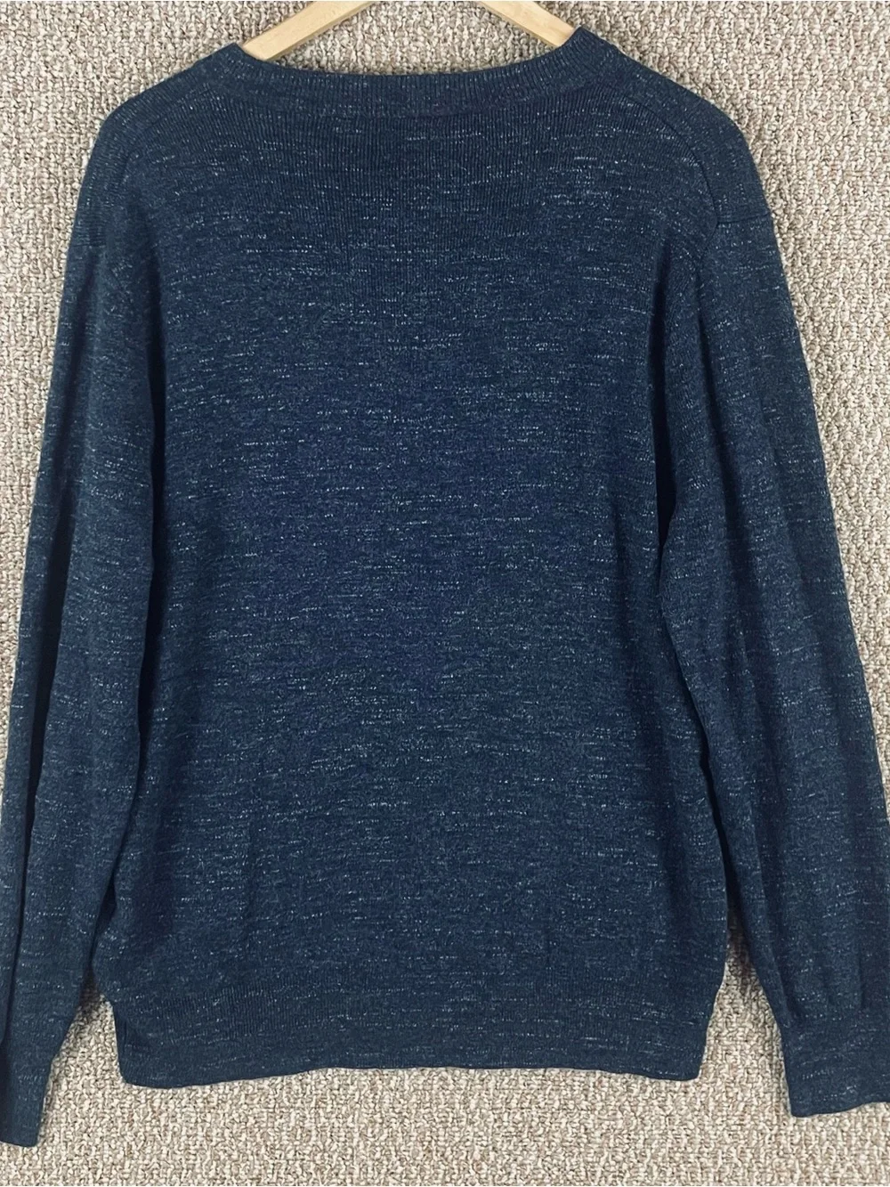 J Crew Sweater Henley Shirt Mens Large Rugged Cotton Heathered Blue 246